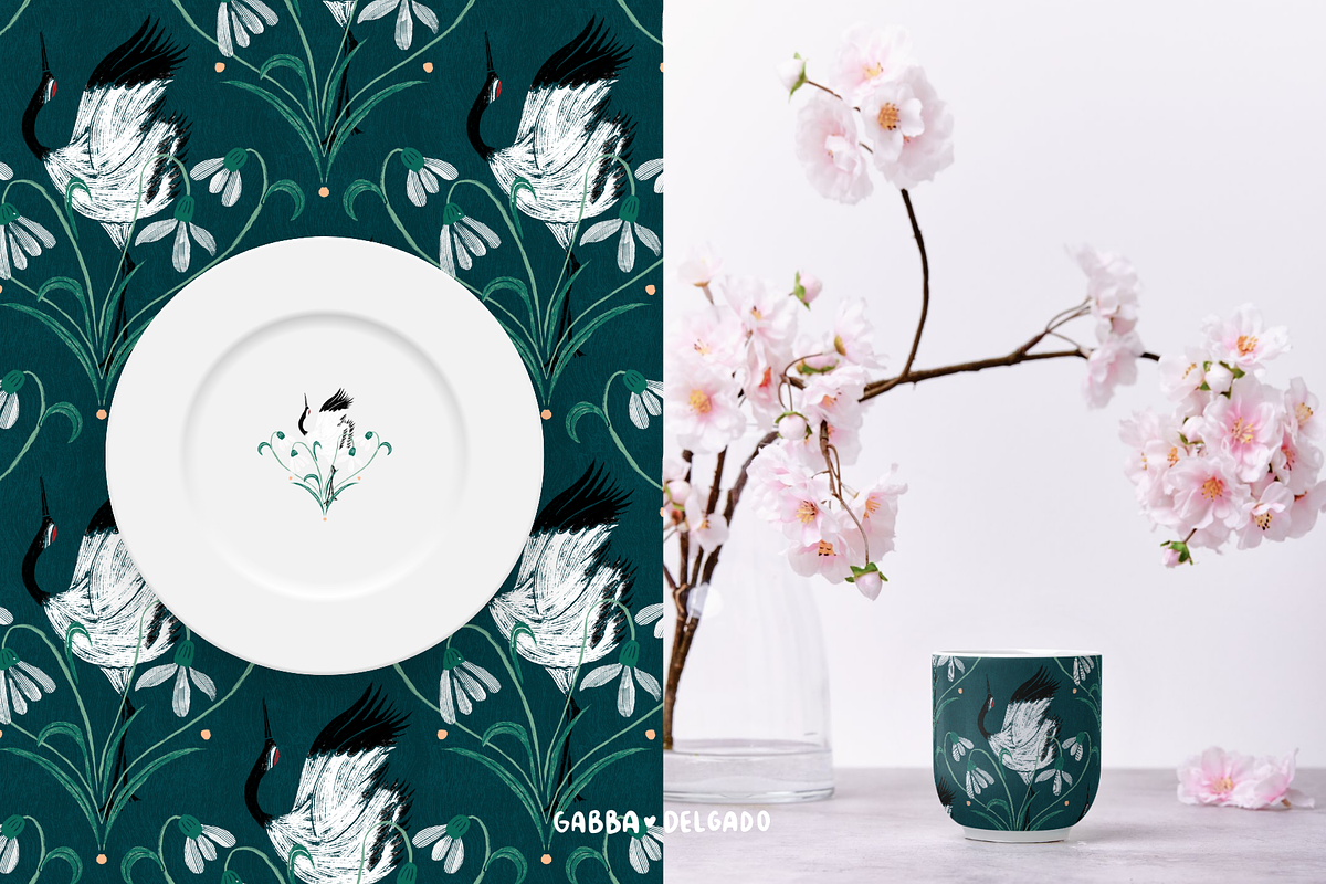 Cranes & Flowers PNG Patterns & Art, a Graphic by Gabba Delgado (Photo 10 of 13)