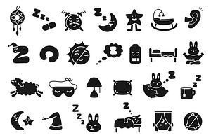 Stencil sleep icons. Bedtime and, an Illustration by winwin.art