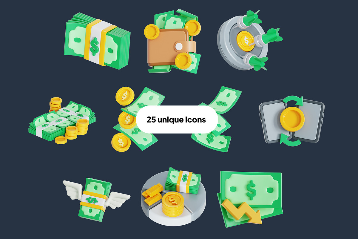 Money 3D Icon Pack, an Object 3D Model by Nate Studios (Photo 5 of 6)