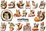 Watercolor Autumn Squirrel Clipart, an Illustration by Pixels.Craft (Thumbnail 1 of 7)