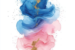 Abstract Blue Pink Gold Watercolor P, an Abstract Photo by Pixeness Studio