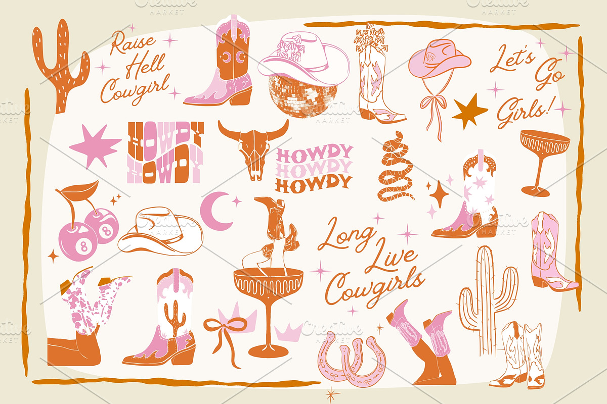 Cowgirl Illustration Collection, an Object Graphic by Honey Island Studio (Photo 3 of 4)