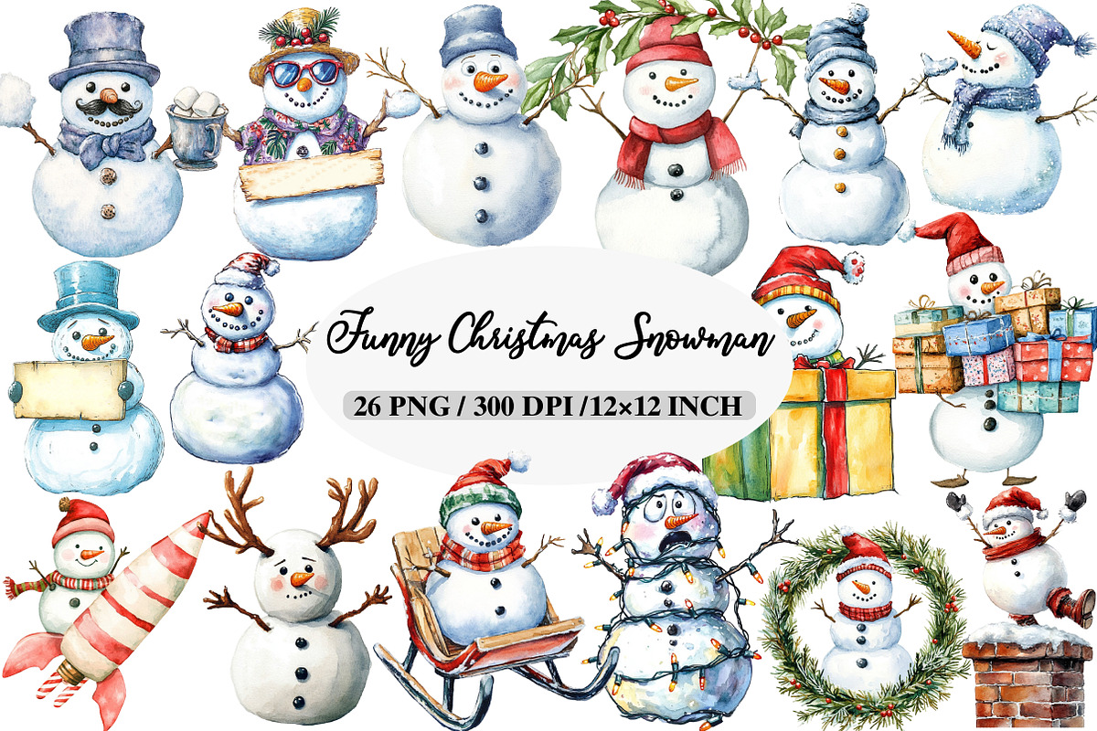 Funny Christmas Snowman Clipart, an Illustration by Daily.Designs (Photo 1 of 5)