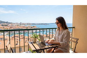 Woman Laptops by Sea, a Nature Photo by CREATIVEDEF
