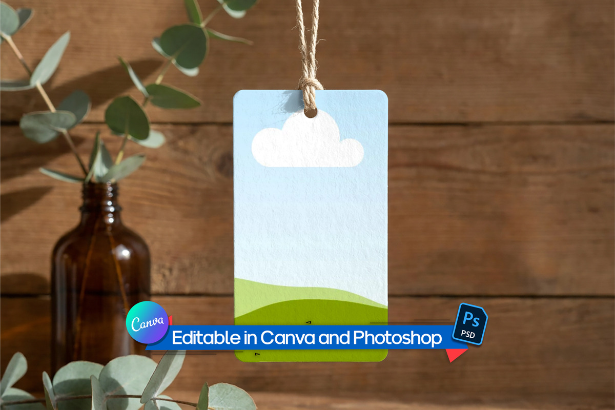 hanging tag with ribbon mockup, an Advertising Mockup by Rami's Mockups (Photo 2 of 3)