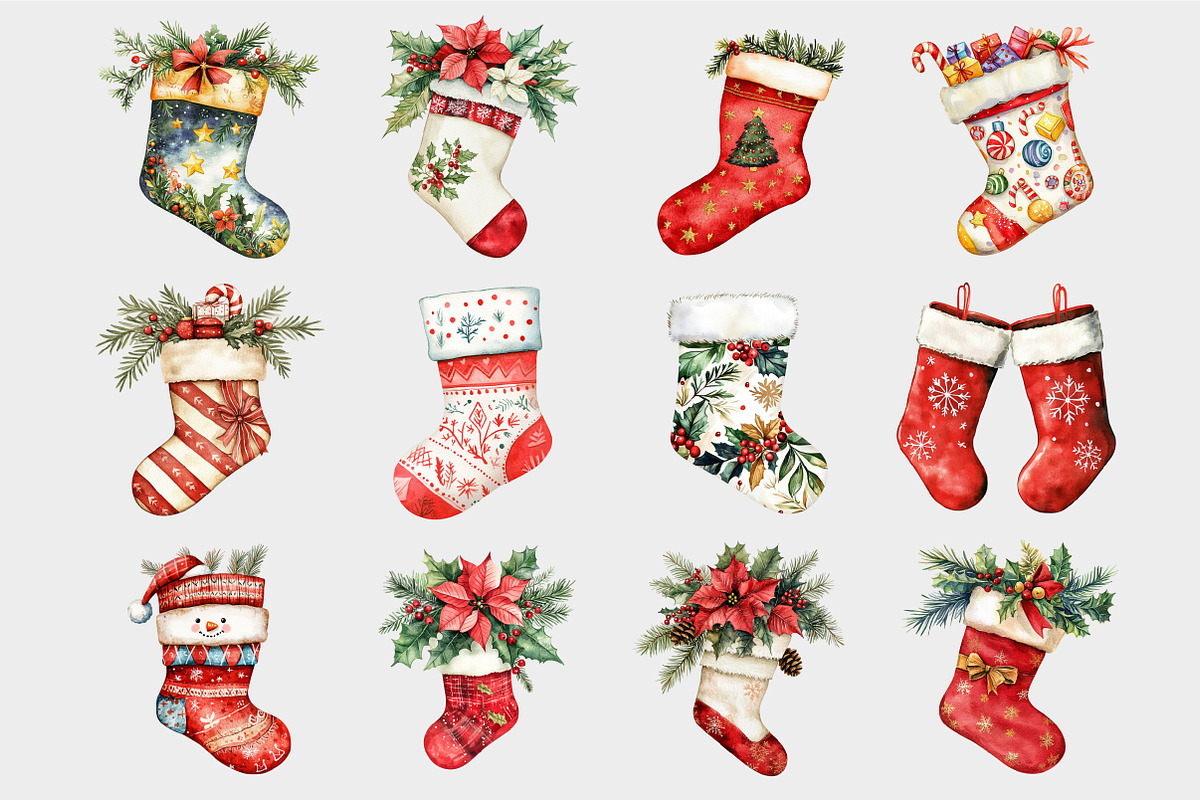 Watercolor Christmas Stockings Clipa, a Seasonal Illustration by Design Market (Photo 4 of 5)