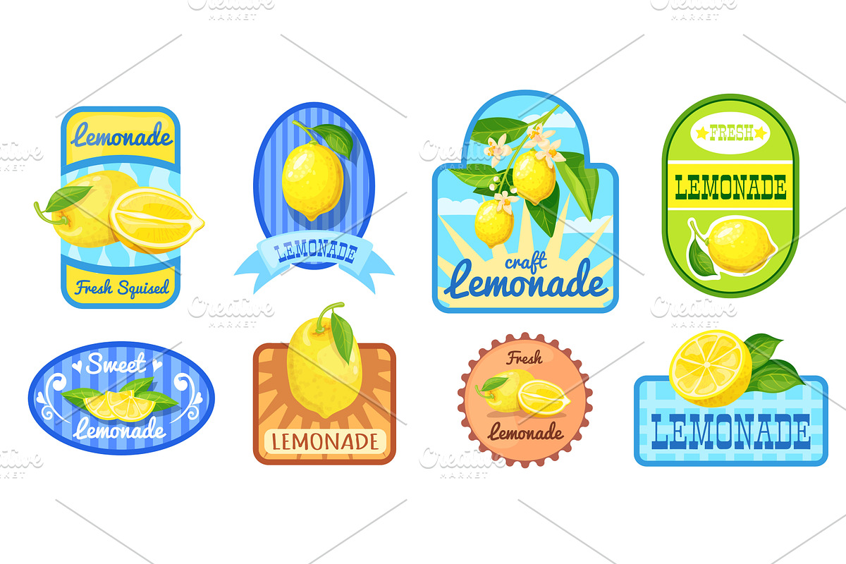 Lemonade retro labels. Lemon juice, a Food Illustration by Stock-Smart-Start
