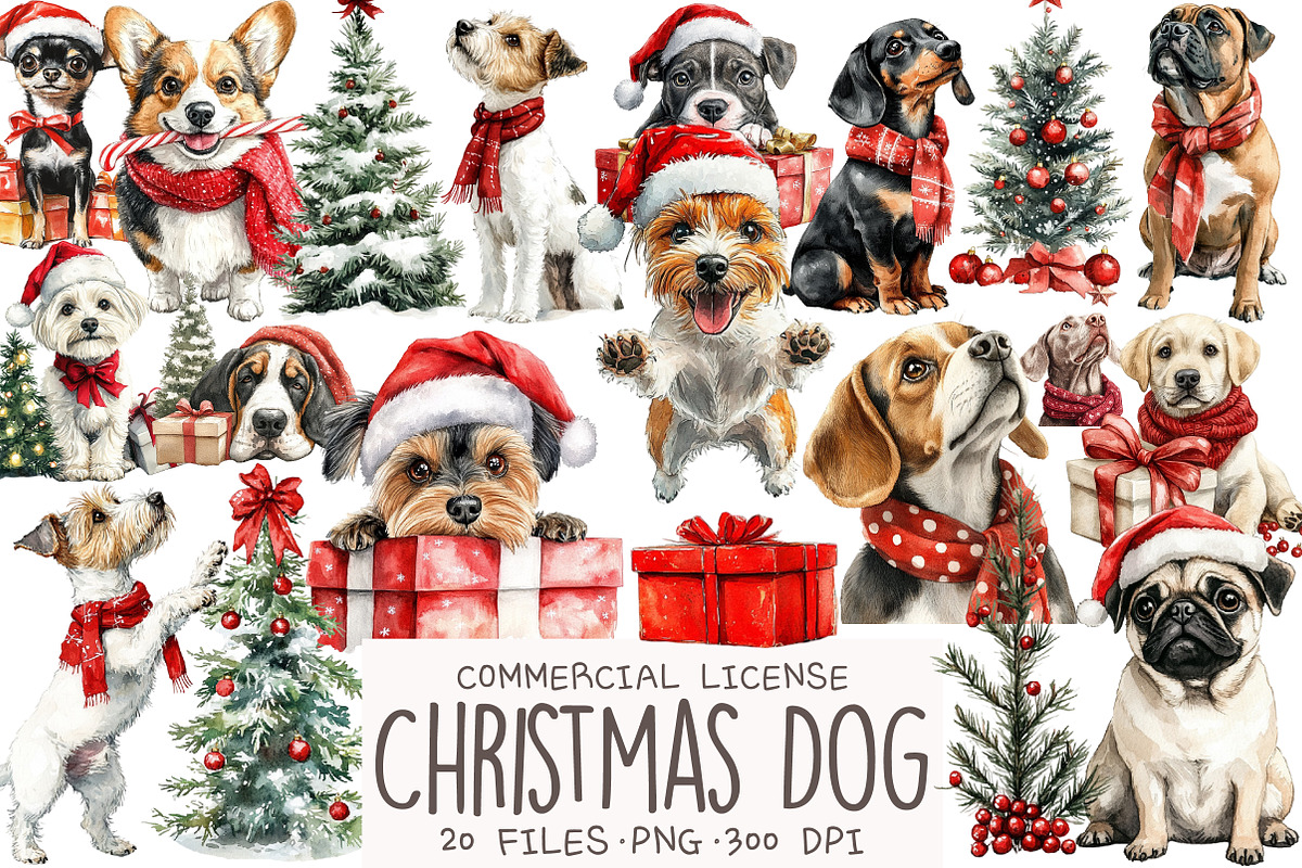 Christmas Dog Clipart, an Illustration by OK Design (Photo 1 of 5)