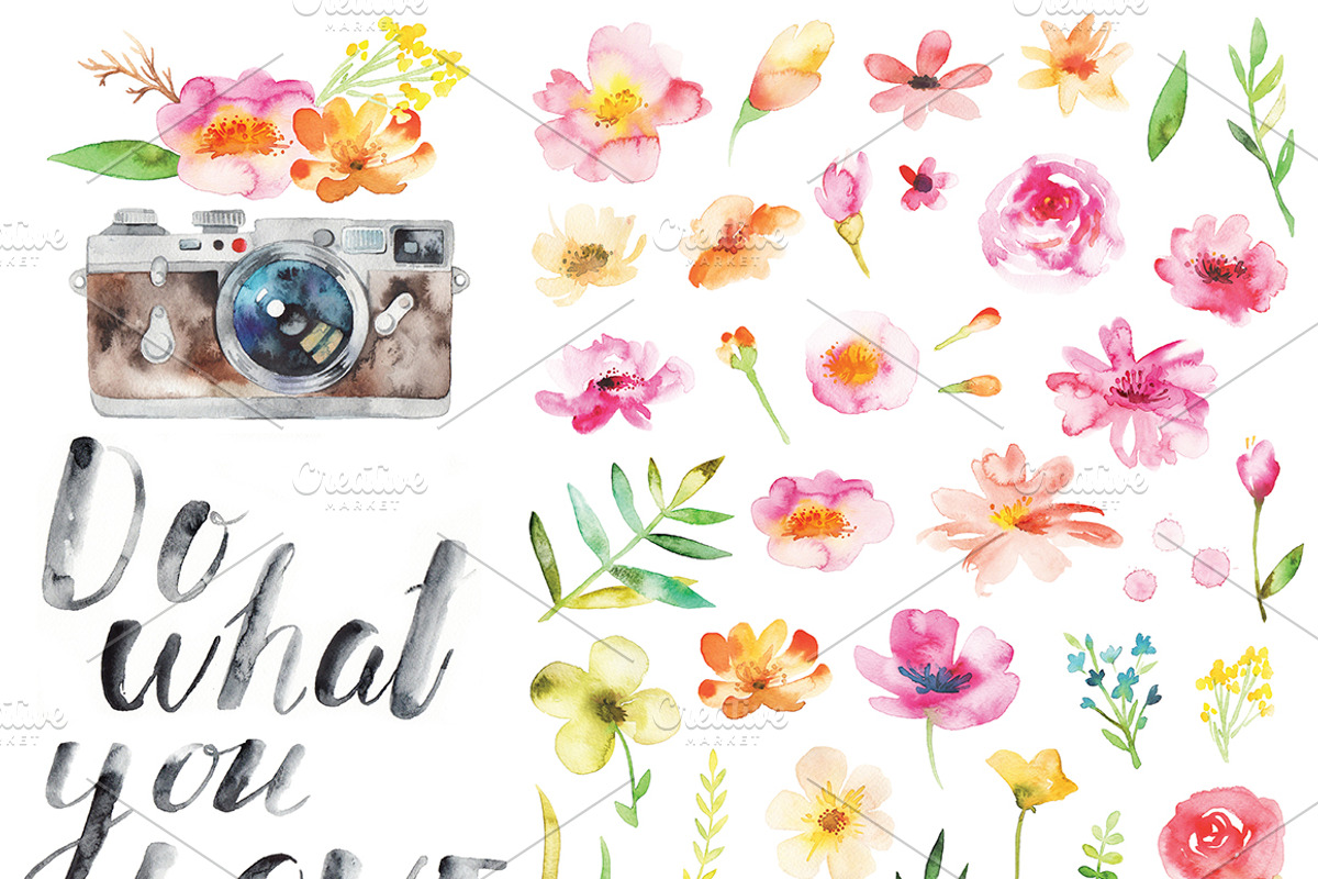 watercolor craft + flower set, a Decorative Illustration by artnLera (Photo 2 of 5)