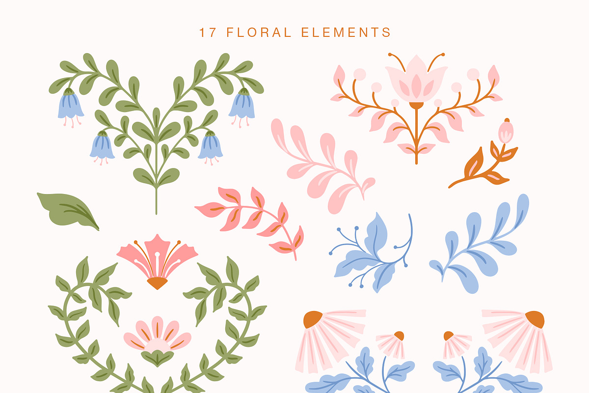 Hearts & Flowers patterns + elements, a Decorative Illustration by Inna Moreva (Photo 3 of 13)