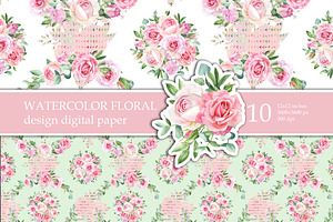 Watercolor Pink Roses Patterns