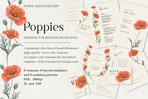 Poppies Watercolor Wedding Set, an Invitation Template by Garden in frame