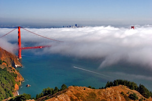 San francisco bridge featuring automobile, bay, and beach