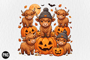 Fall Highland Cow Ghost PNG, a Seasonal Illustration by CraftArtStudio (Thumbnail 1 of 4)
