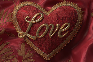 Luxurious red and gold heart adorned, a Photo by Pavel_design