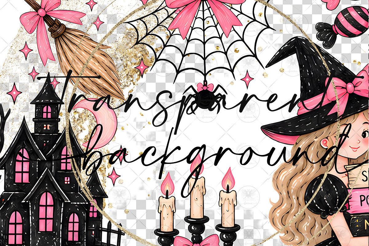 Pink Halloween Witch Clipart, a Decorative Illustration by BigCakeBee (Photo 2 of 3)