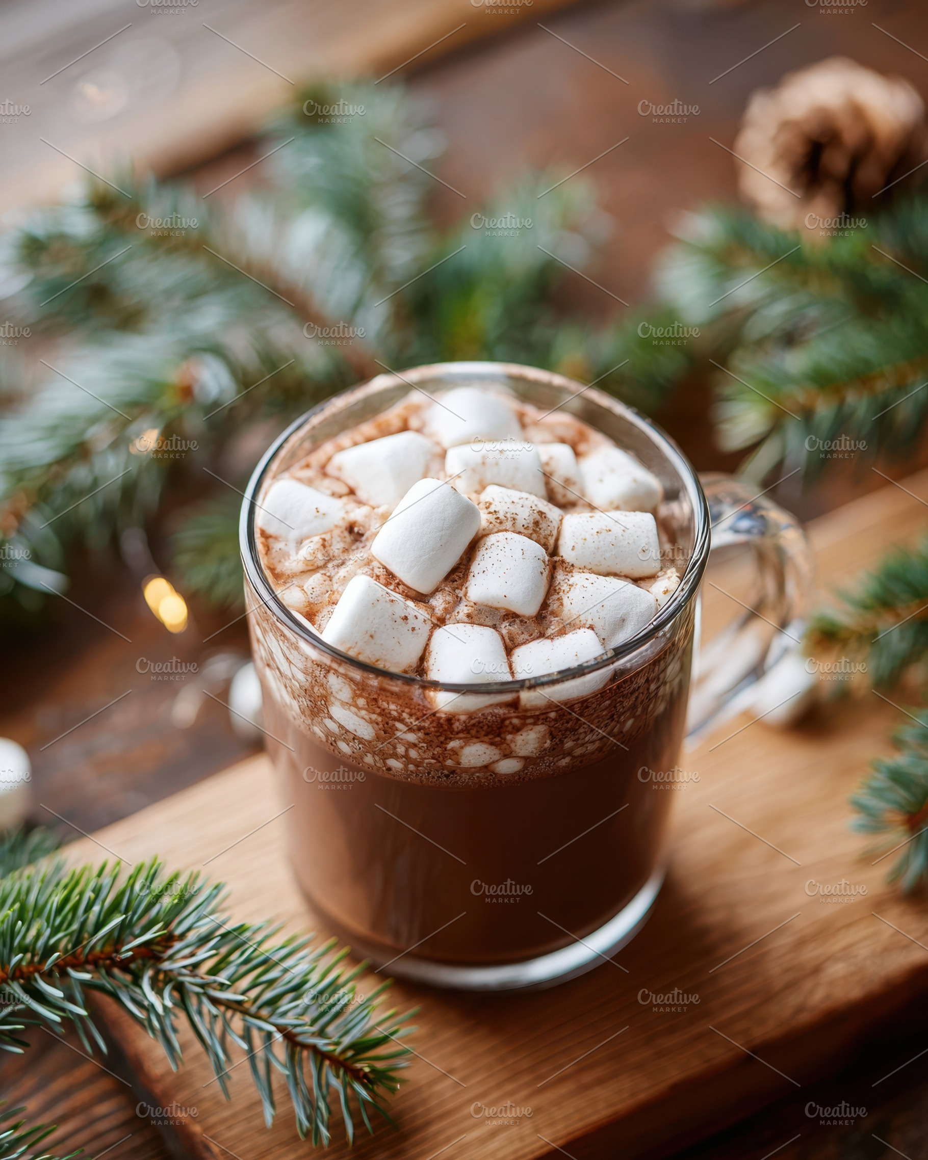 Cozy hot chocolate with marshmallows in a rustic setting, a Food & Drink Photo by AlyaAnd