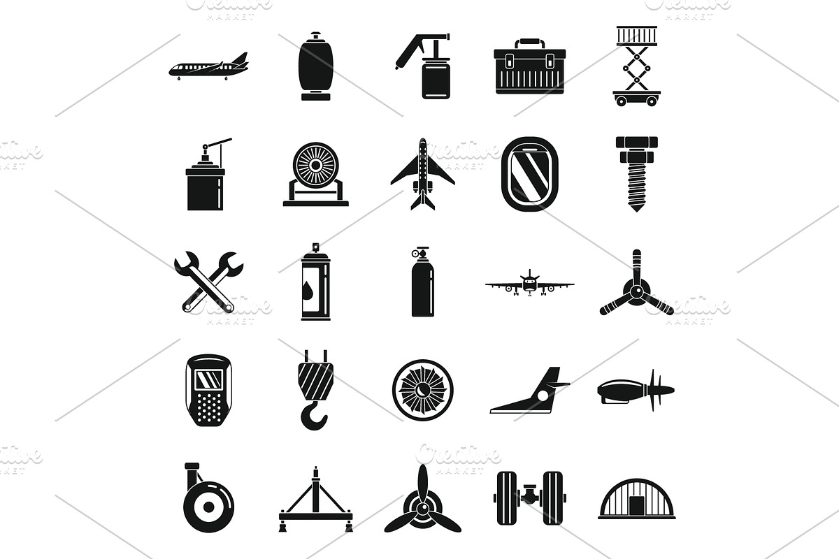 Aviation repair icons set, simple, a Transportation Illustration by Ylivdesign
