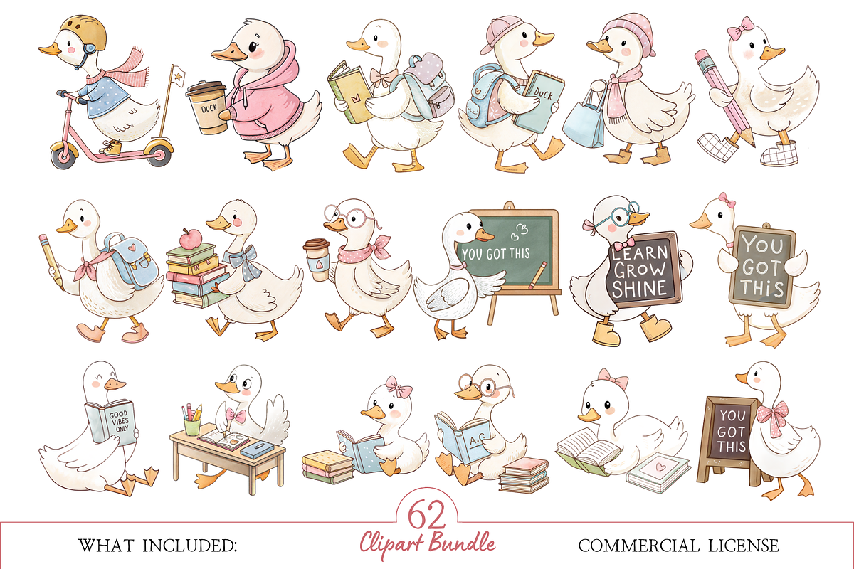Back to School Goose Clipart, a Decorative Illustration by MockupWizard (Photo 2 of 6)