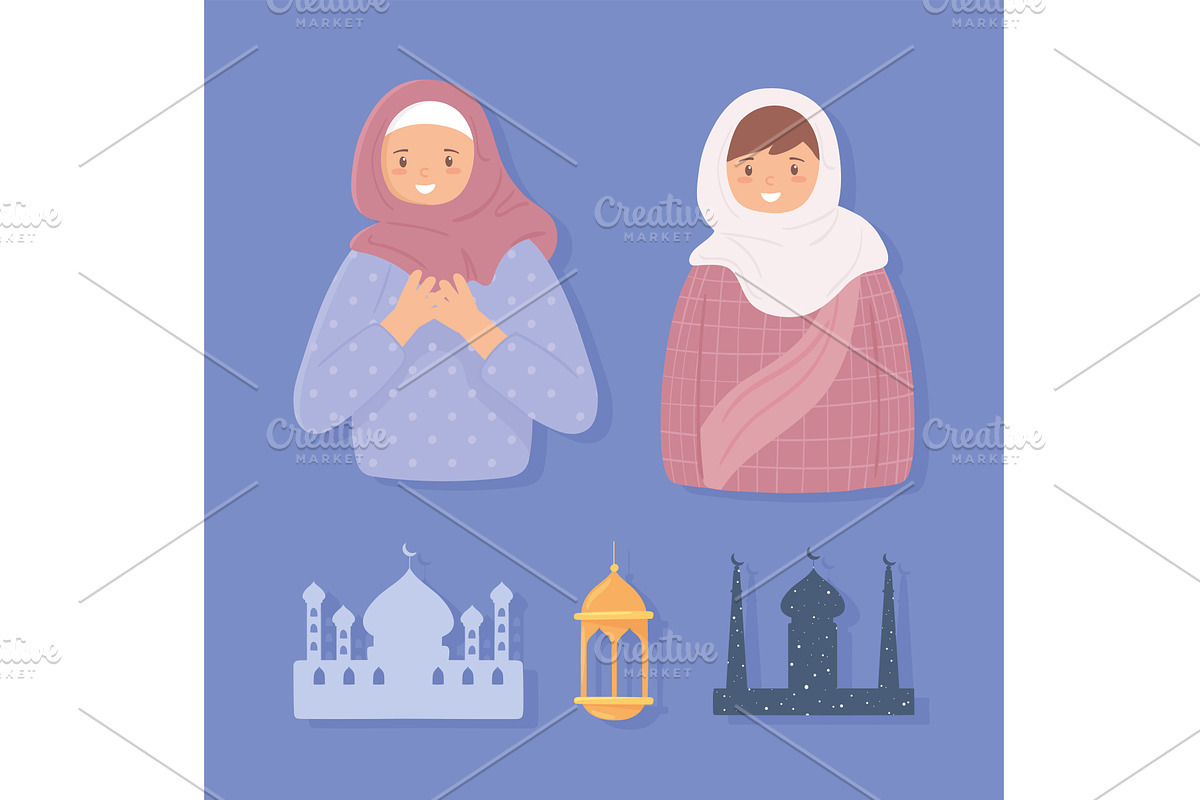 set muslim women and temple, a Person Illustration by studiogstock