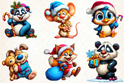 Funny Christmas Animal Clipart Bundl, an Illustration by DreamCafeArt (Thumbnail 5 of 8)
