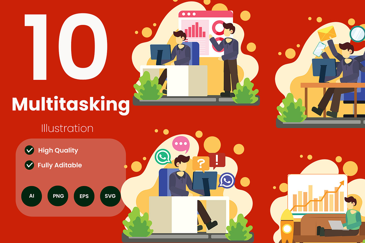 Multitasking Illustration Pack, a Person Illustration by baii09 (Photo 1 of 4)