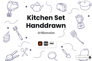 Kitchen Set Handdrawn Illustration, an Object Graphic by SLAB! Design