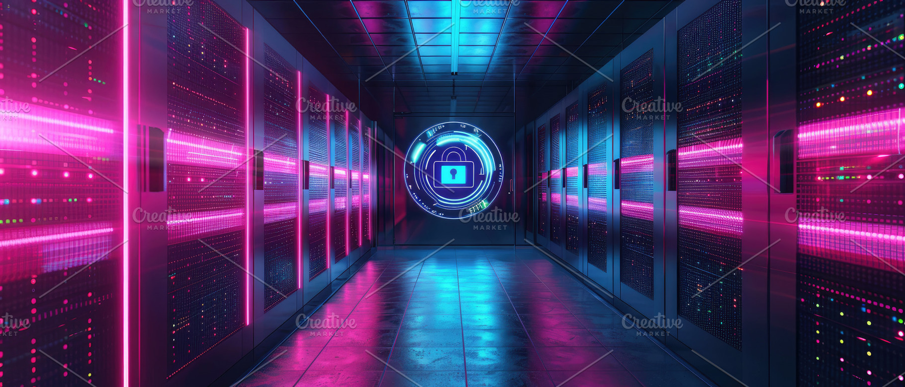 A glowing padlock hologram in a corr, a Photo by LOGOCREATIVE