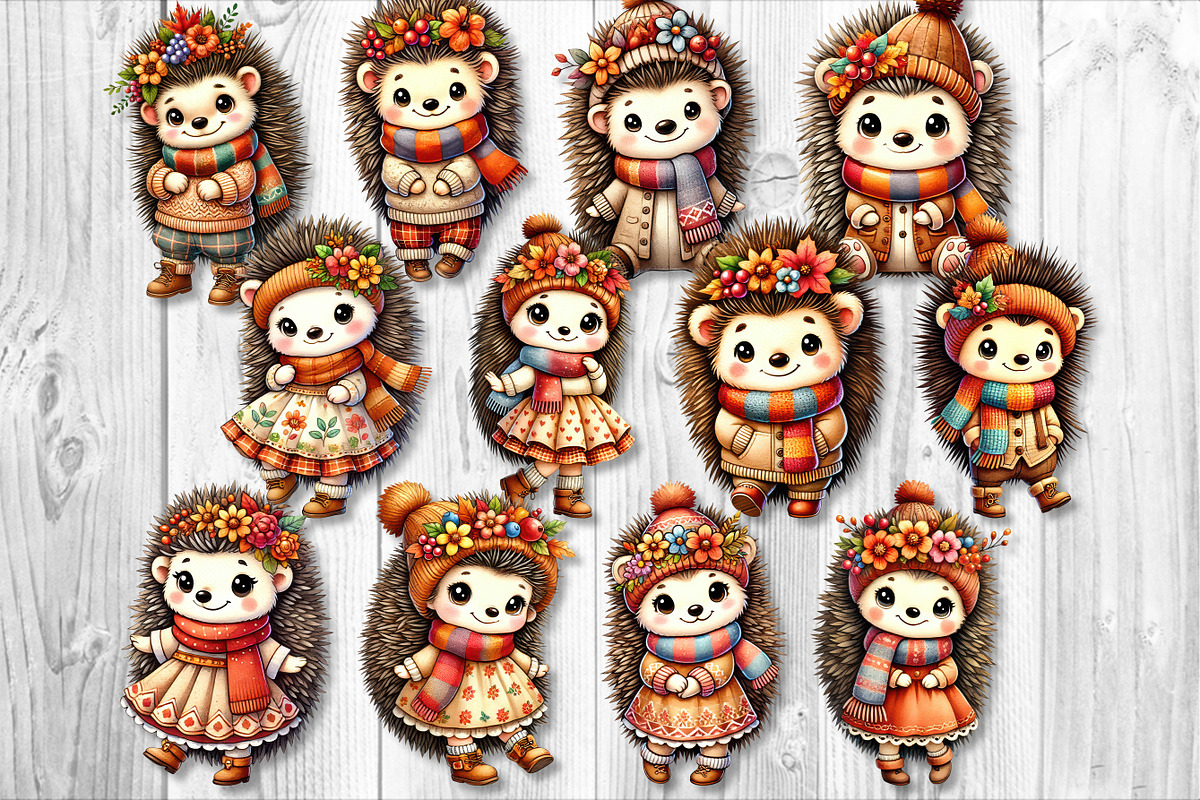 Cute Autumn Hedgehog Clipart Set, a Seasonal Illustration by V Design Creator (Photo 9 of 9)