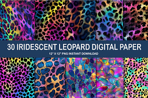 Iridescent Leopard Print Digital Pap, a Pattern Graphic by Watercolor design