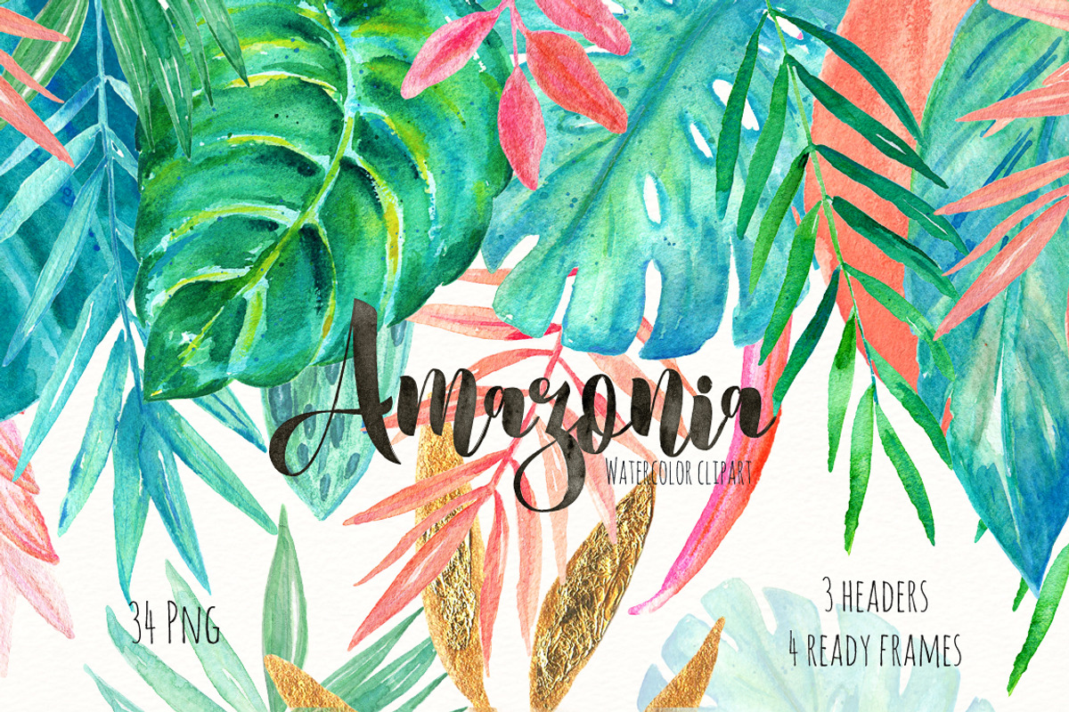 Tropical leaves. Amazonia gold, a Decorative Illustration by LABFcreations (Photo 1 of 8)