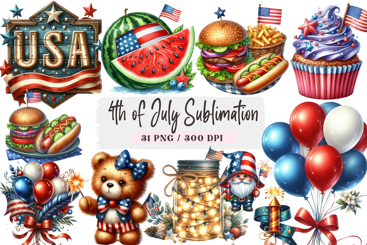4th of July Sublimation Clipart Bund, an Illustration by DreamArtGraphic (Photo 1 of 4)