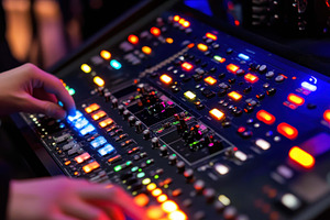 Hands adjusting colorful buttons and, a Photo by Tanuart