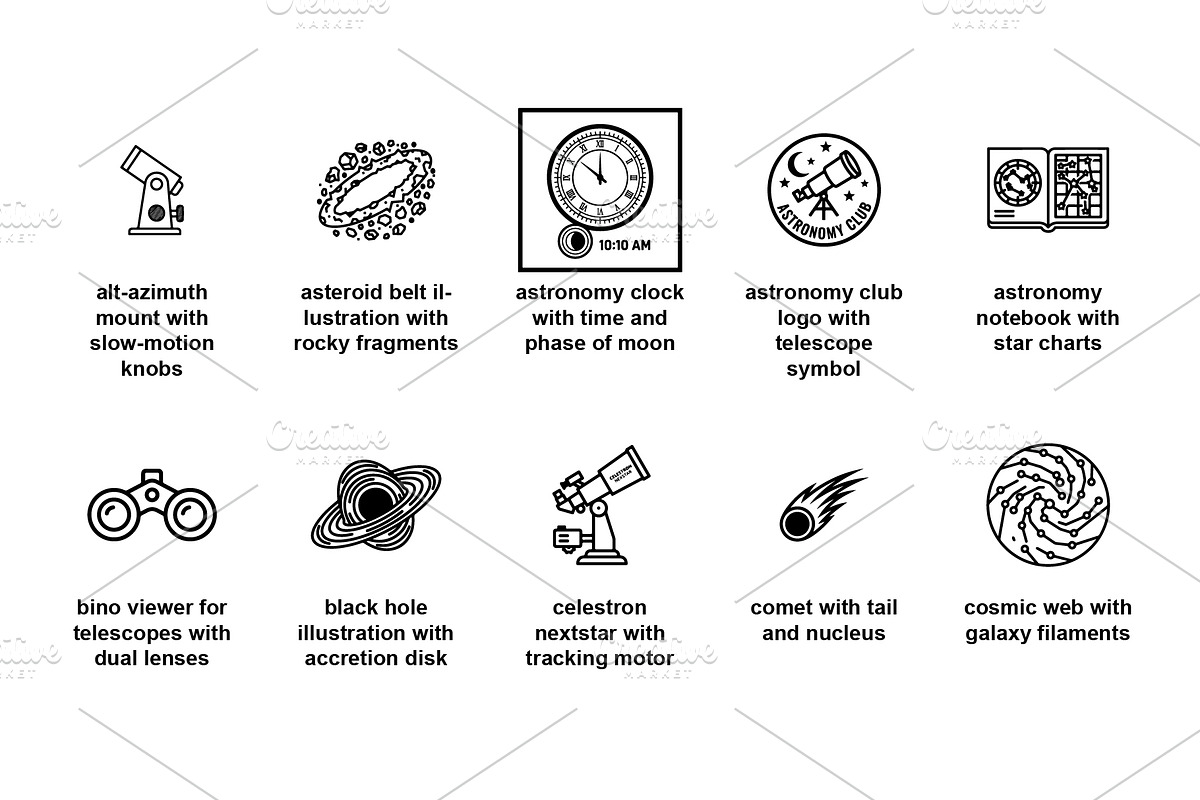 Telescopes & astronomy Icon Set, an Outline Icon by Nurlan's shop (Photo 3 of 5)