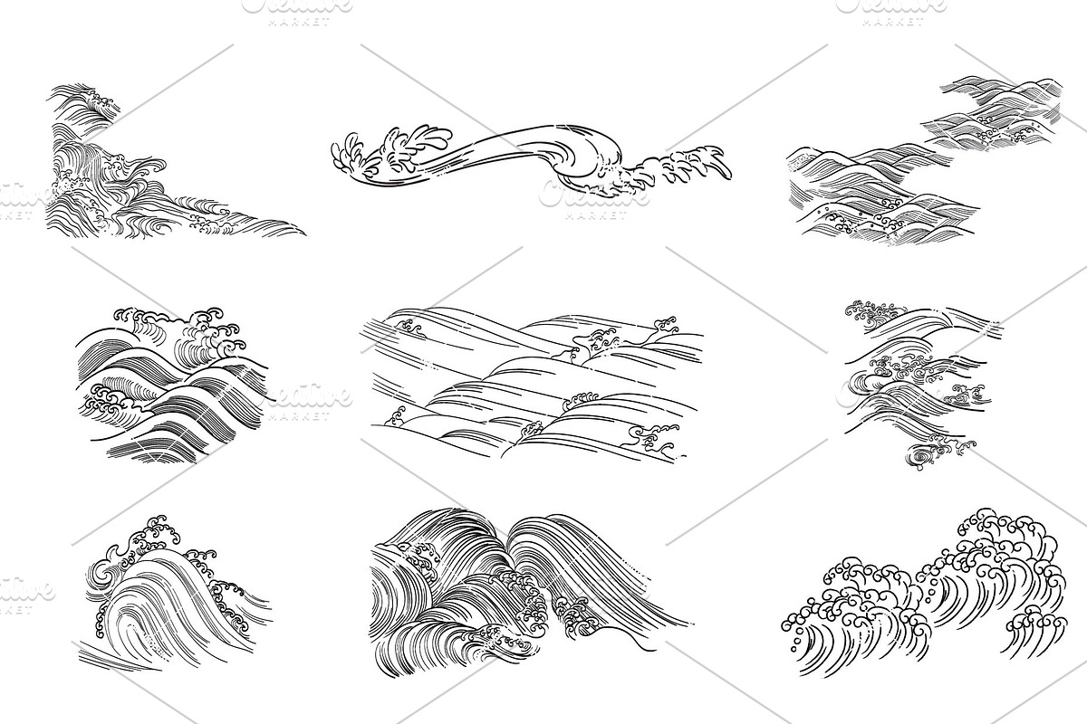 Wave elements in vintage style, an Object Graphic by marukopum (Photo 5 of 9)