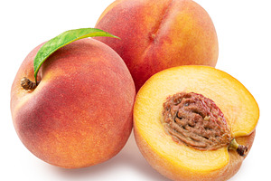 Ripe red peaches with juicy peach, a Food & Drink Photo by Volff