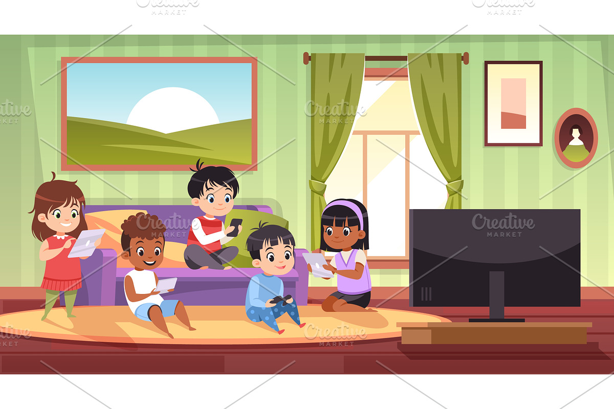 Children play game console. Kids, a Person Illustration by YummyBuum
