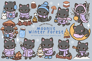 Black Cat Christmas Winter Forest, an Animal Illustration by Blumensdiary