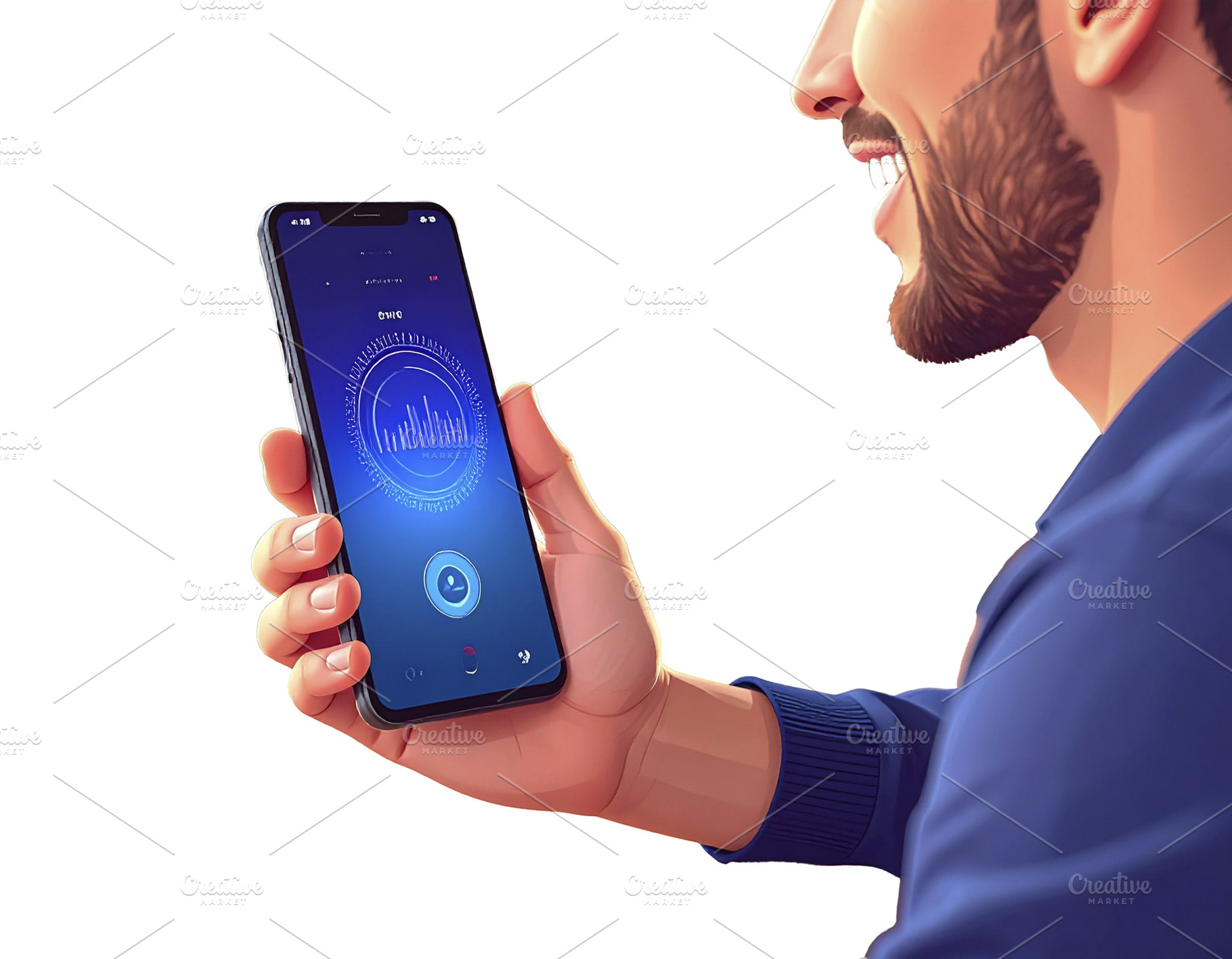 Man engages with an AI assistant on their smartphone isolated il, a Technology Photo by DanFLCreativo