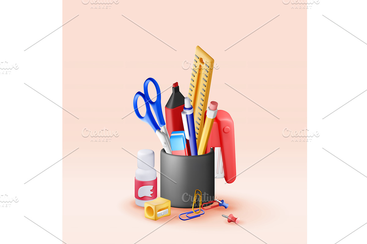 3D pen holder office equipment set, an Education Illustration by Abscent