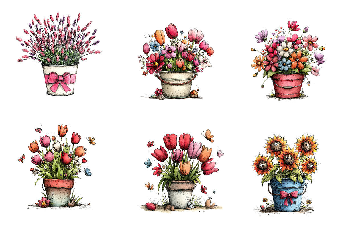 Spring Flower Bucket Sublimation Cli, an Illustration by CreationArt (Photo 5 of 7)