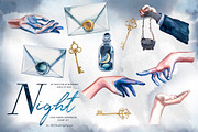 Hand-Painted Night Clipart Set, an Animal Illustration by ArtCreationsDesign (Thumbnail 6 of 29)