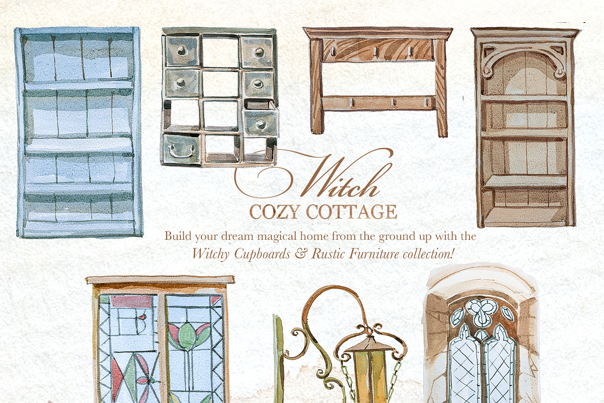 Authentic Cozy Witch Cottage Clipart, a Seasonal Illustration by ArtCreationsDesign (Photo 7 of 23)