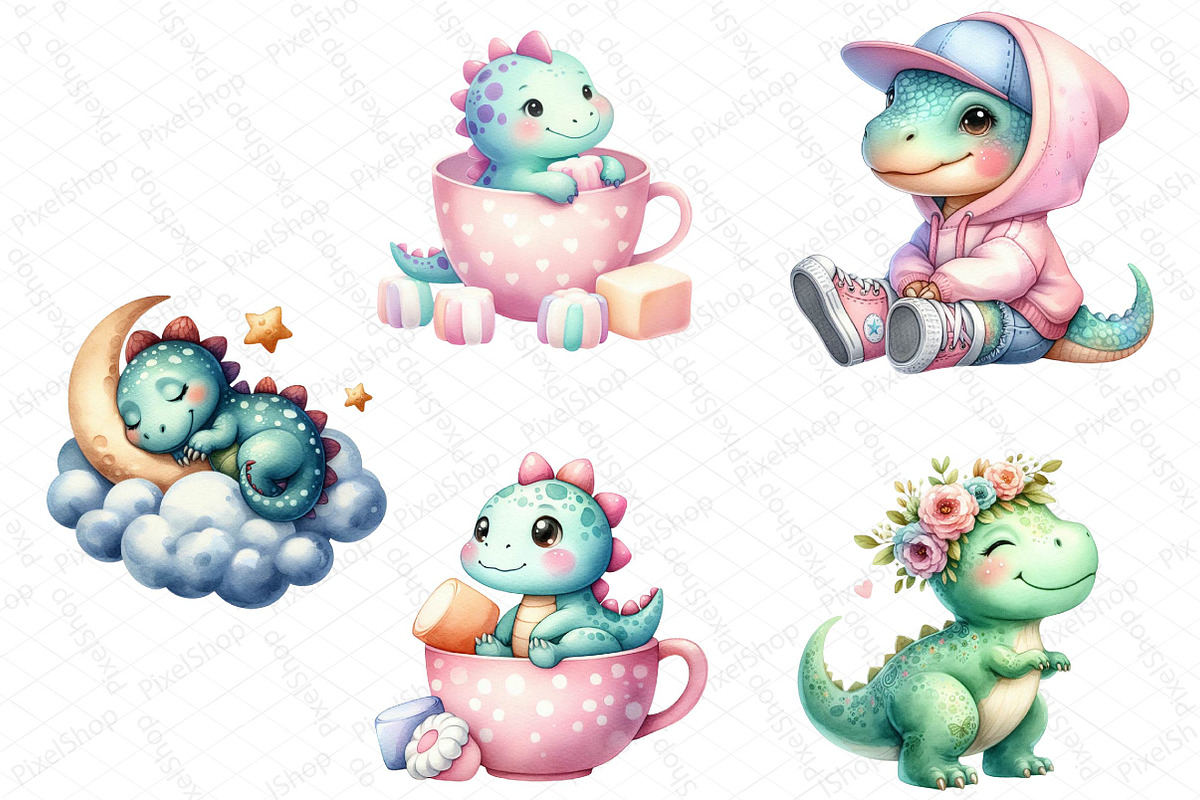 Cute Dinosaurs Sublimation Clipart, an Illustration by DreamPrint404 (Photo 4 of 4)