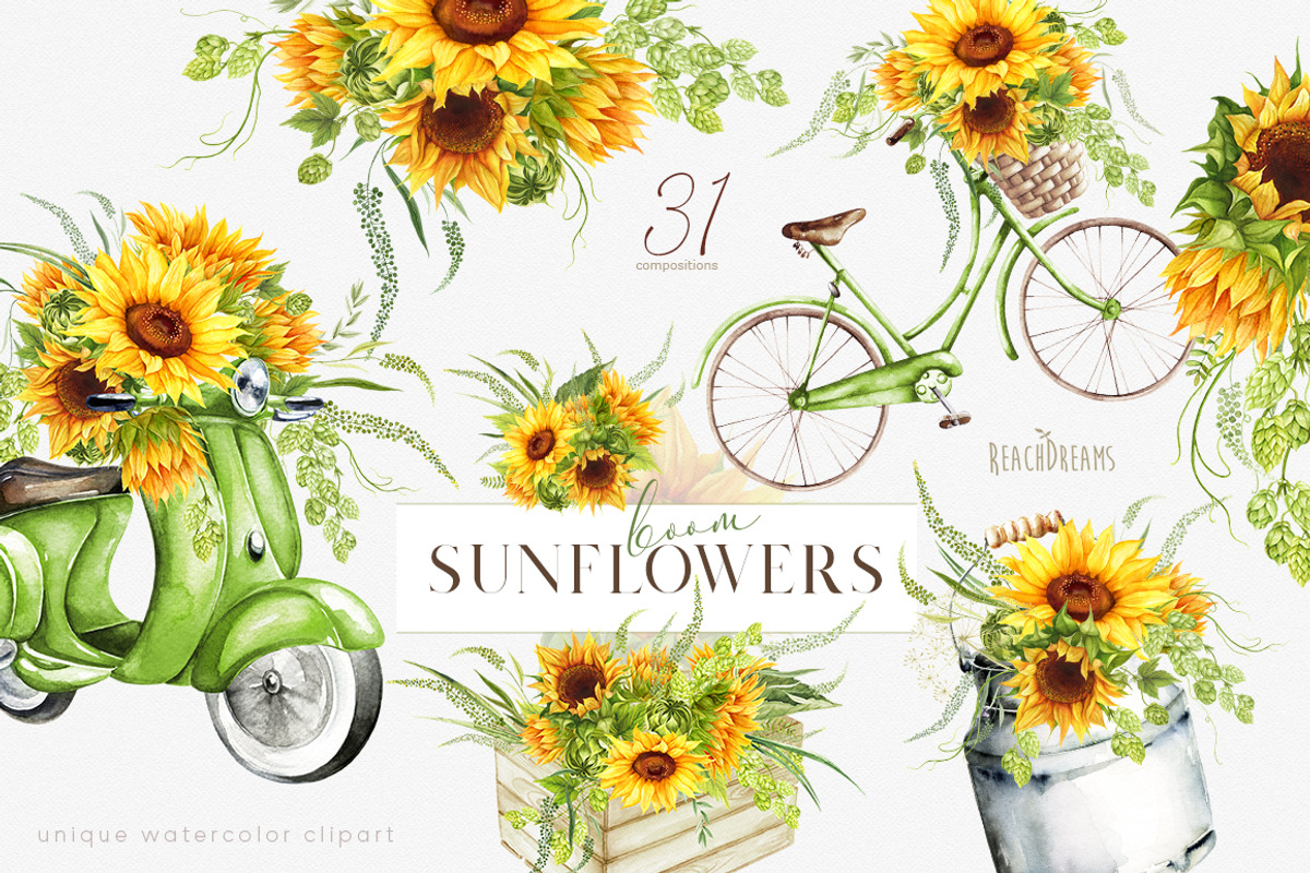 Summer sunflowers collection, an Illustration by ReachDreams (Photo 1 of 7)