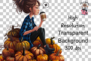 Autumn Girl With Pumpkins PNG