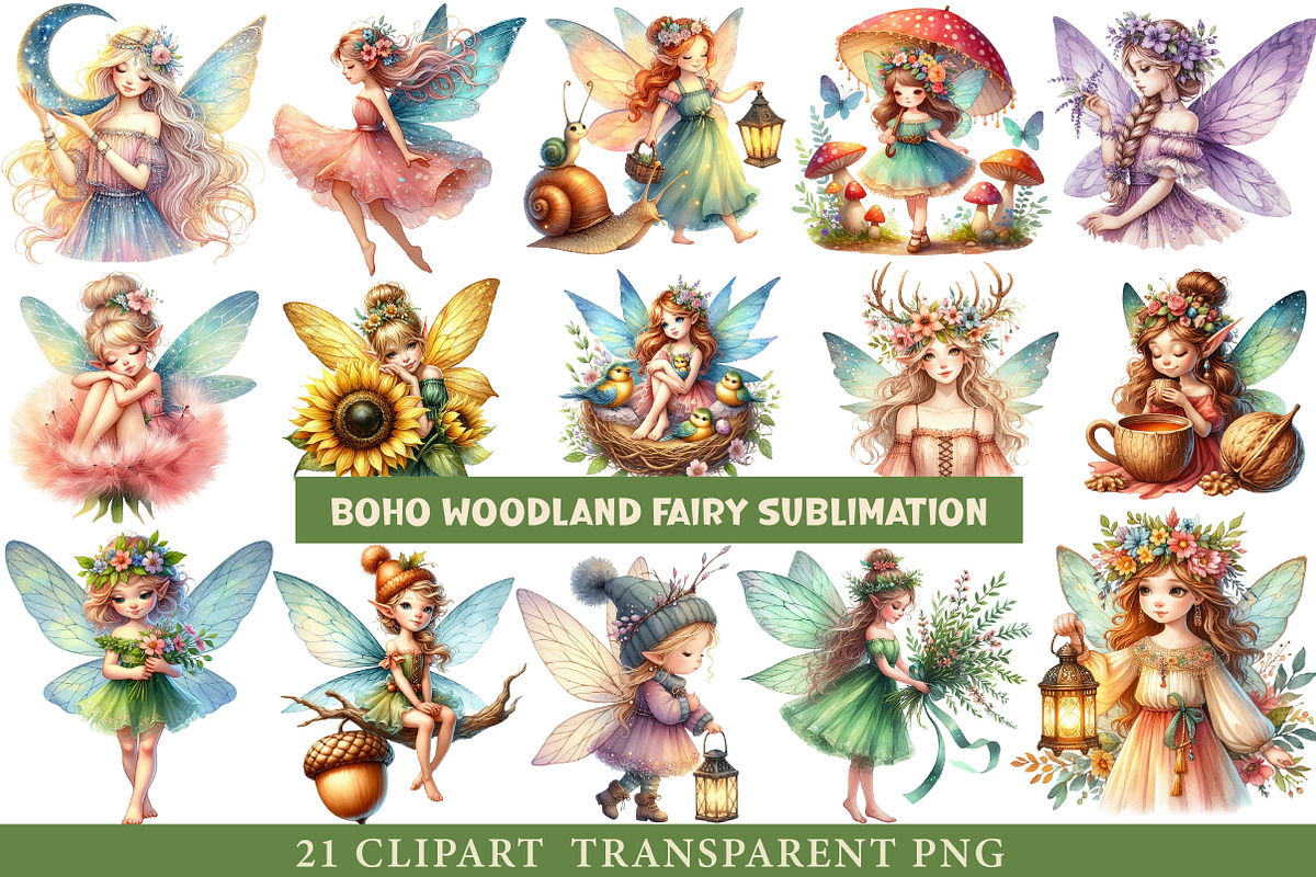 Boho Woodland Fairy Sublimation PNG, an Illustration by cherrydesign (Photo 1 of 4)