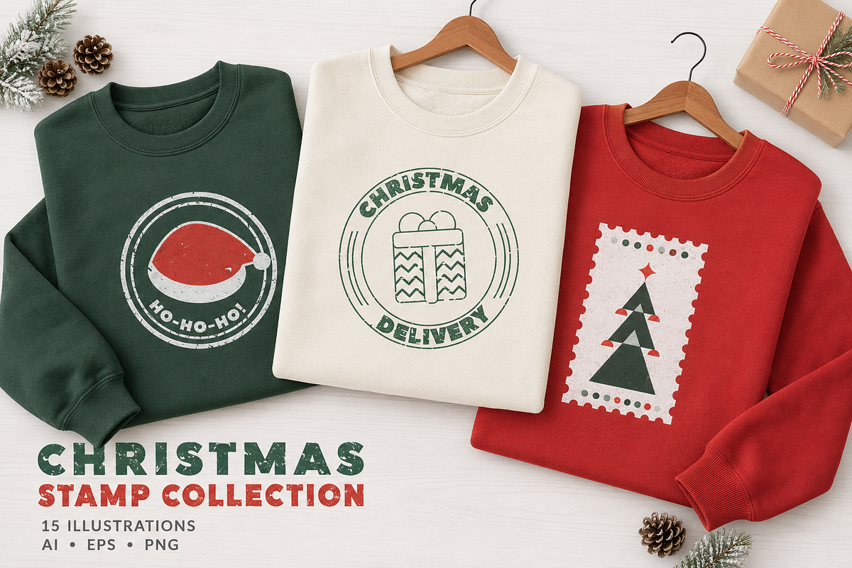 Christmas Stamps Illustrations, a Seasonal Illustration by Anna Studio (Photo 5 of 12)