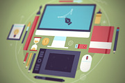 Graphic Designer Flat Workspaces, a Technology Illustration by painterr (Thumbnail 1 of 5)