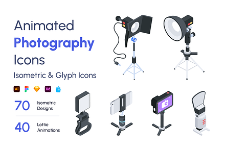 Animated Isometric Photography Icons, an Icon by Vectors Market